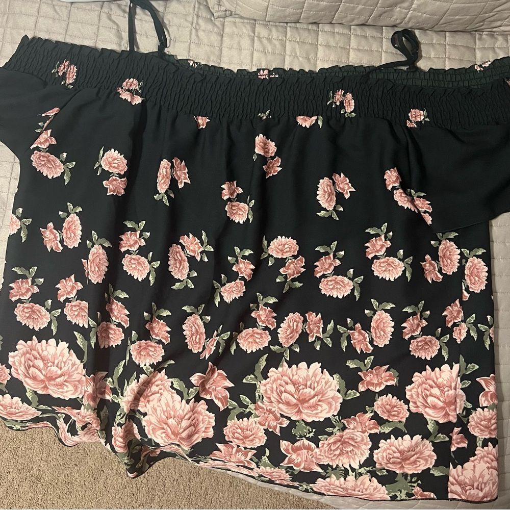 Indulge Black & Pink Floral Blouse Off Shoulder Sz 3X coquetteaesthetic classic